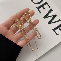 Thumbnail for Geometric Irregular Hoop Chain Tassel Flow Lava Earrings - ArtGalleryZen