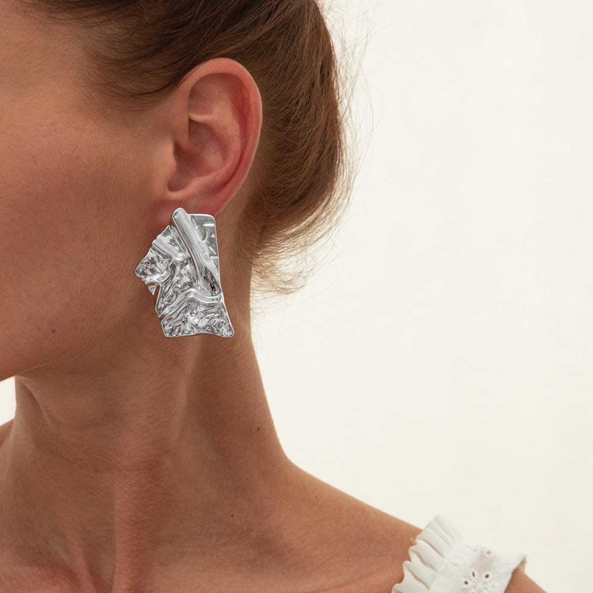 Geometric Irregular Pleated Square Stud Earrings - ArtGalleryZen