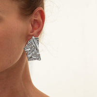 Thumbnail for Geometric Irregular Pleated Square Stud Earrings - ArtGalleryZen