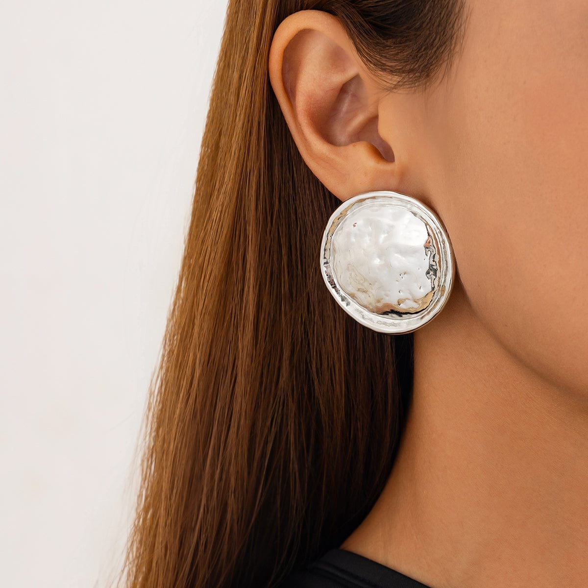 Geometric Irregular Textured Round Disk Stud Earrings - ArtGalleryZen