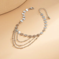 Thumbnail for Geometric Layered Gold Silver Tone Sequin Chain Anklet - ArtGalleryZen