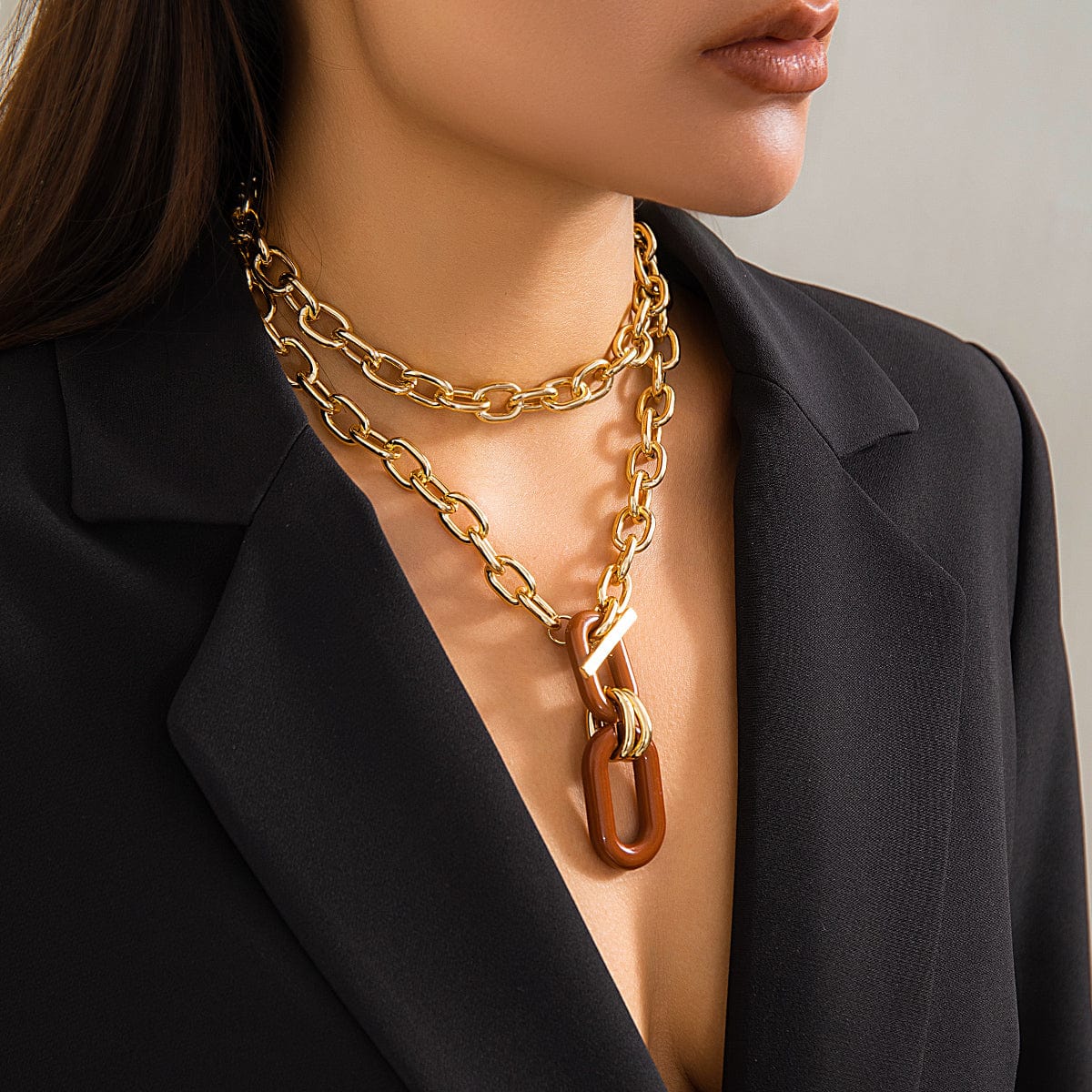 Geometric Layered Toggle Clasp Double Zero Shaped Pendant Choker Necklace - ArtGalleryZen