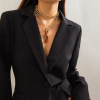 Thumbnail for Geometric Layered Toggle Clasp Double Zero Shaped Pendant Choker Necklace - ArtGalleryZen