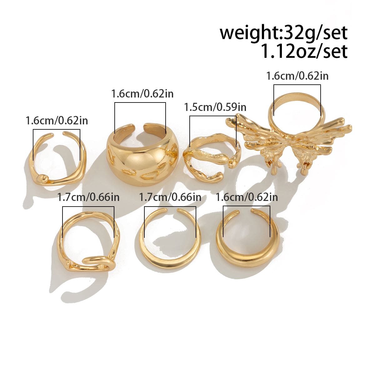Geometric Liquid Butterfly Stackable Open Ring Set - ArtGalleryZen