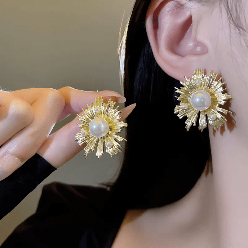 Geometric Metallic Pearl Earrings - ArtGalleryZen