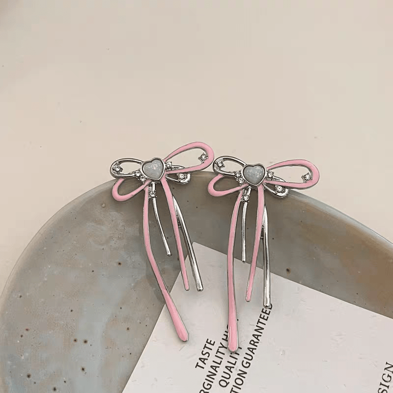Geometric Pink Ribbon Dangle Earrings - ArtGalleryZen