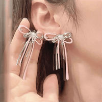 Thumbnail for Geometric Pink Ribbon Dangle Earrings - ArtGalleryZen