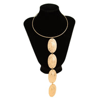 Thumbnail for Geometric Textured Irregular Oval Disk Charm Collar Choker Y Necklace - ArtGalleryZen
