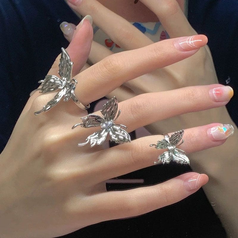 Geometric Three Butterflies Ring Set - ArtGalleryZen