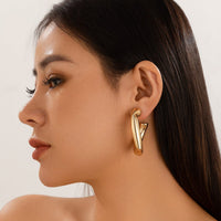 Thumbnail for Geometric Twisted Chunky Open Hoop Stud Earrings - ArtGalleryZen