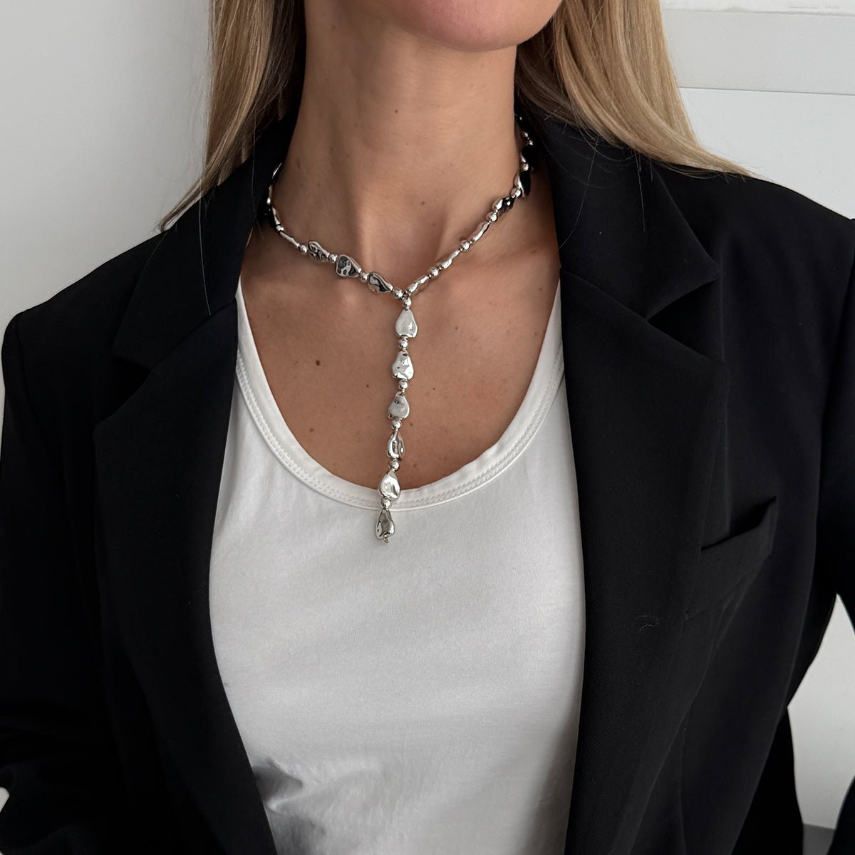 Geometric Waterdrop Y Necklace Gold Silver Layering Pendant - ArtGalleryZen