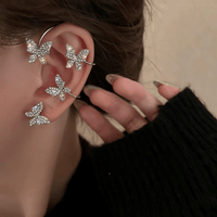 Thumbnail for Glitter Crystal Inlaid Butterfly Ear Cuff Climber Crawler Wrap Earring - ArtGalleryZen
