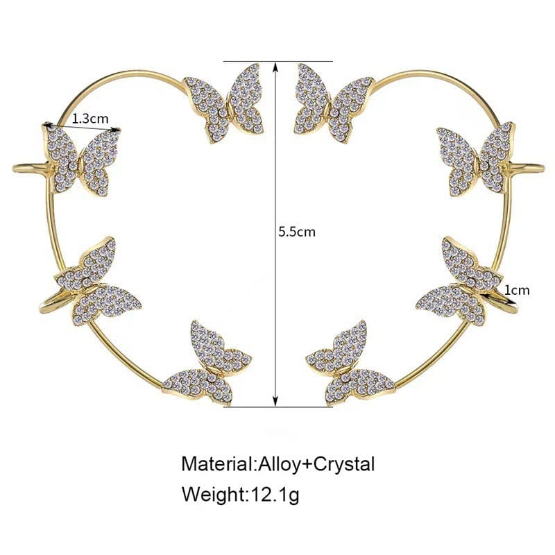 Glitter Crystal Inlaid Butterfly Ear Cuff Climber Crawler Wrap Earring - ArtGalleryZen