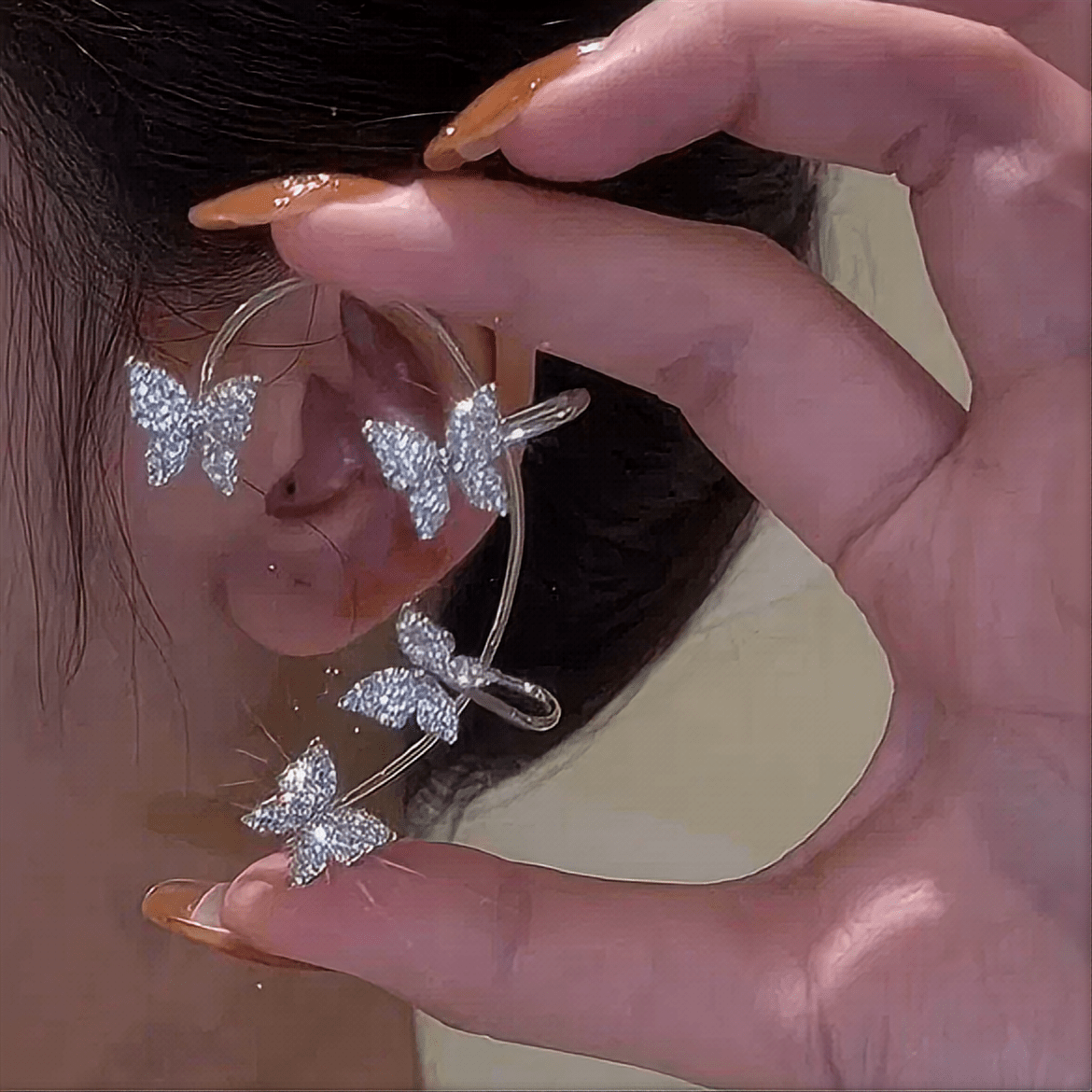 Glitter Crystal Inlaid Butterfly Ear Cuff Climber Crawler Wrap Earring - ArtGalleryZen
