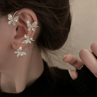 Thumbnail for Glitter Crystal Inlaid Butterfly Ear Cuff Climber Crawler Wrap Earring - ArtGalleryZen