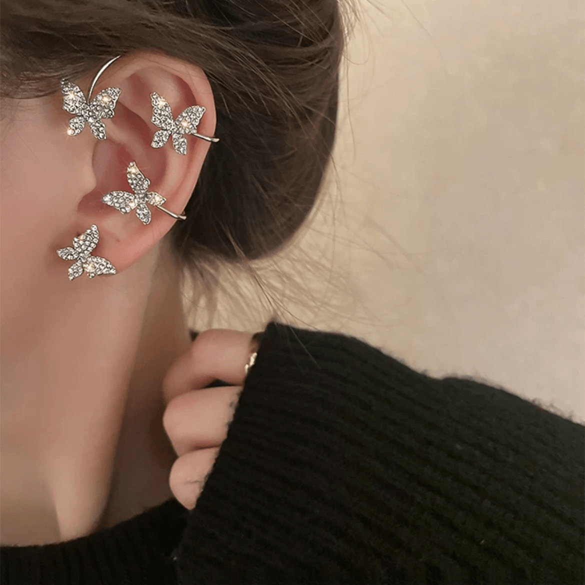 Glitter Crystal Inlaid Butterfly Ear Cuff Climber Crawler Wrap Earring - ArtGalleryZen