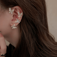 Thumbnail for Glitter Crystal Inlaid Butterfly Ear Cuff Climber Crawler Wrap Earring - ArtGalleryZen