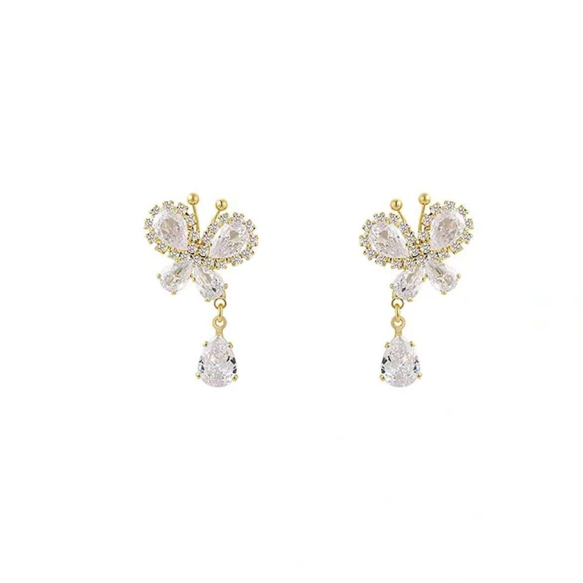 Glitter Rhinestone Dangle CZ Butterfly Earrings - ArtGalleryZen