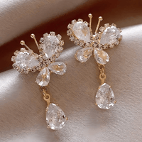Thumbnail for Glitter Rhinestone Dangle CZ Butterfly Earrings - ArtGalleryZen