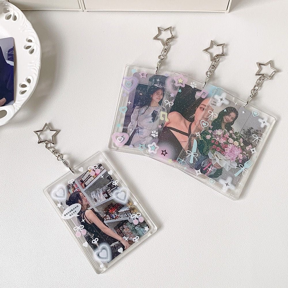 Glitter Star Heart Bow Kpop Keychain Acrylic Photocard Holder - ArtGalleryZen