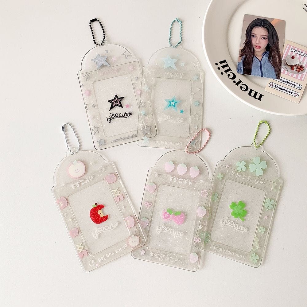 Glitter Strawberry Apple Lucky Clover Star Kpop Keychain Photocard Holder - ArtGalleryZen