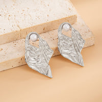 Thumbnail for Gold Silver Tone Abstract Pattern Pearl Stud Earrings - ArtGalleryZen