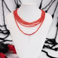 Thumbnail for Gothic 2Pcs Crystal Beaded Cross Pendant Necklace Set - ArtGalleryZen