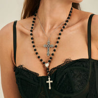 Thumbnail for Gothic 2pcs Floral Cross Pendant Ball Chain Necklace Set - ArtGalleryZen