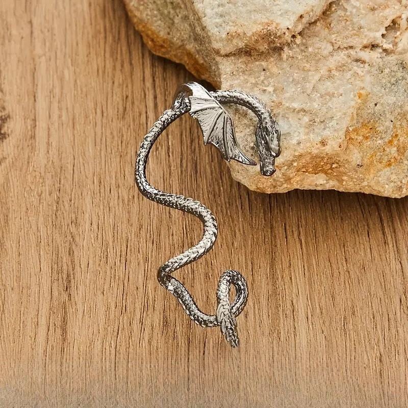 Gothic Antique Dragon Ear Cuff Climber Crawler Wrap Earring - ArtGalleryZen