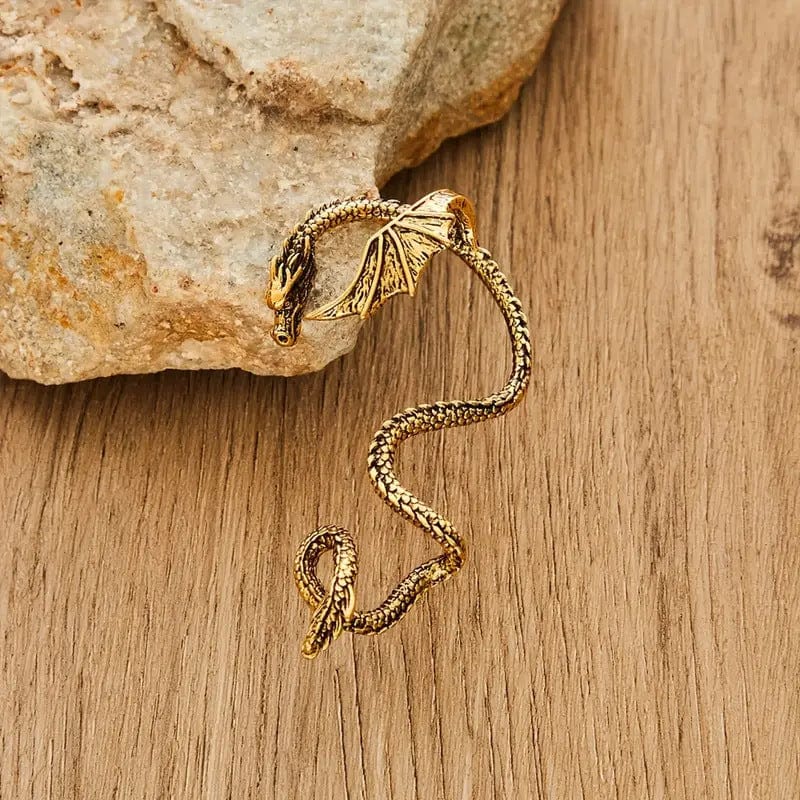 Gothic Antique Dragon Ear Cuff Climber Crawler Wrap Earring - ArtGalleryZen