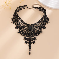 Thumbnail for Gothic Baroque Crystal Inlaid Cross Charm Lace Choker Necklace - ArtGalleryZen