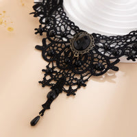 Thumbnail for Gothic Baroque Crystal Inlaid Cross Charm Lace Choker Necklace - ArtGalleryZen
