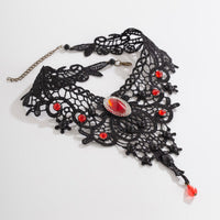 Thumbnail for Gothic Crystal Inlaid Cross Charm Floral Lace Choker Necklace - ArtGalleryZen
