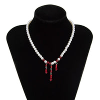 Thumbnail for Gothic Crystal Tassel Blood Drop Pearl Chain Choker Necklace - ArtGalleryZen