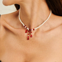 Thumbnail for Gothic Crystal Tassel Blood Drop Pearl Chain Choker Necklace - ArtGalleryZen