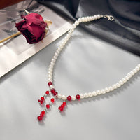 Thumbnail for Gothic Crystal Tassel Blood Drop Pearl Chain Choker Necklace - ArtGalleryZen