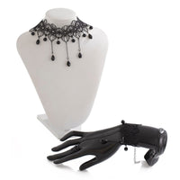 Thumbnail for Gothic Crystal Tassel Floral Lace Finger Ring Bracelet Necklace Set - ArtGalleryZen