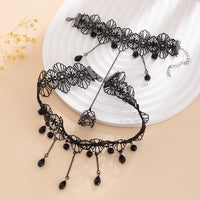 Thumbnail for Gothic Crystal Tassel Floral Lace Finger Ring Bracelet Necklace Set - ArtGalleryZen