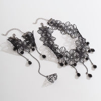 Thumbnail for Gothic Crystal Tassel Floral Lace Finger Ring Bracelet Necklace Set - ArtGalleryZen