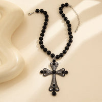 Thumbnail for Gothic CZ Inlaid Cross Pendant Ball Chain Choker Necklace - ArtGalleryZen