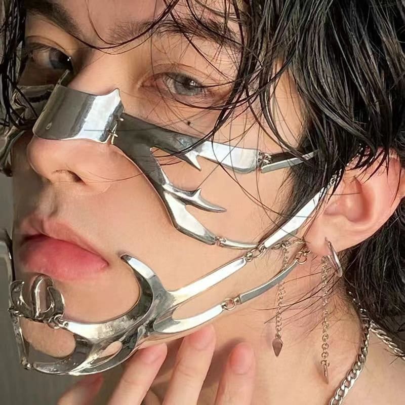 Gothic Hip Hop Glamorous Metallic Face Mask - ArtGalleryZen