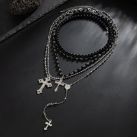 Thumbnail for Gothic Layered Cross Long Ball Chain Y Necklace Set - ArtGalleryZen