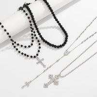 Thumbnail for Gothic Layered Cross Long Ball Chain Y Necklace Set - ArtGalleryZen
