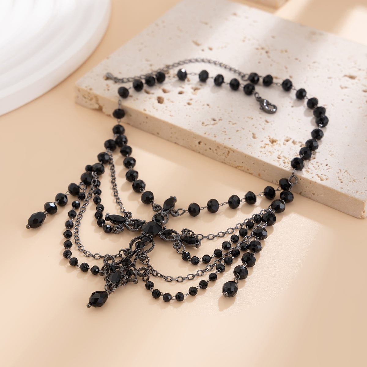 Gothic Layered Cross Pendant Crystal Chain Choker Necklace - ArtGalleryZen