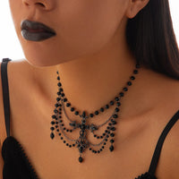 Thumbnail for Gothic Layered Cross Pendant Crystal Chain Choker Necklace - ArtGalleryZen