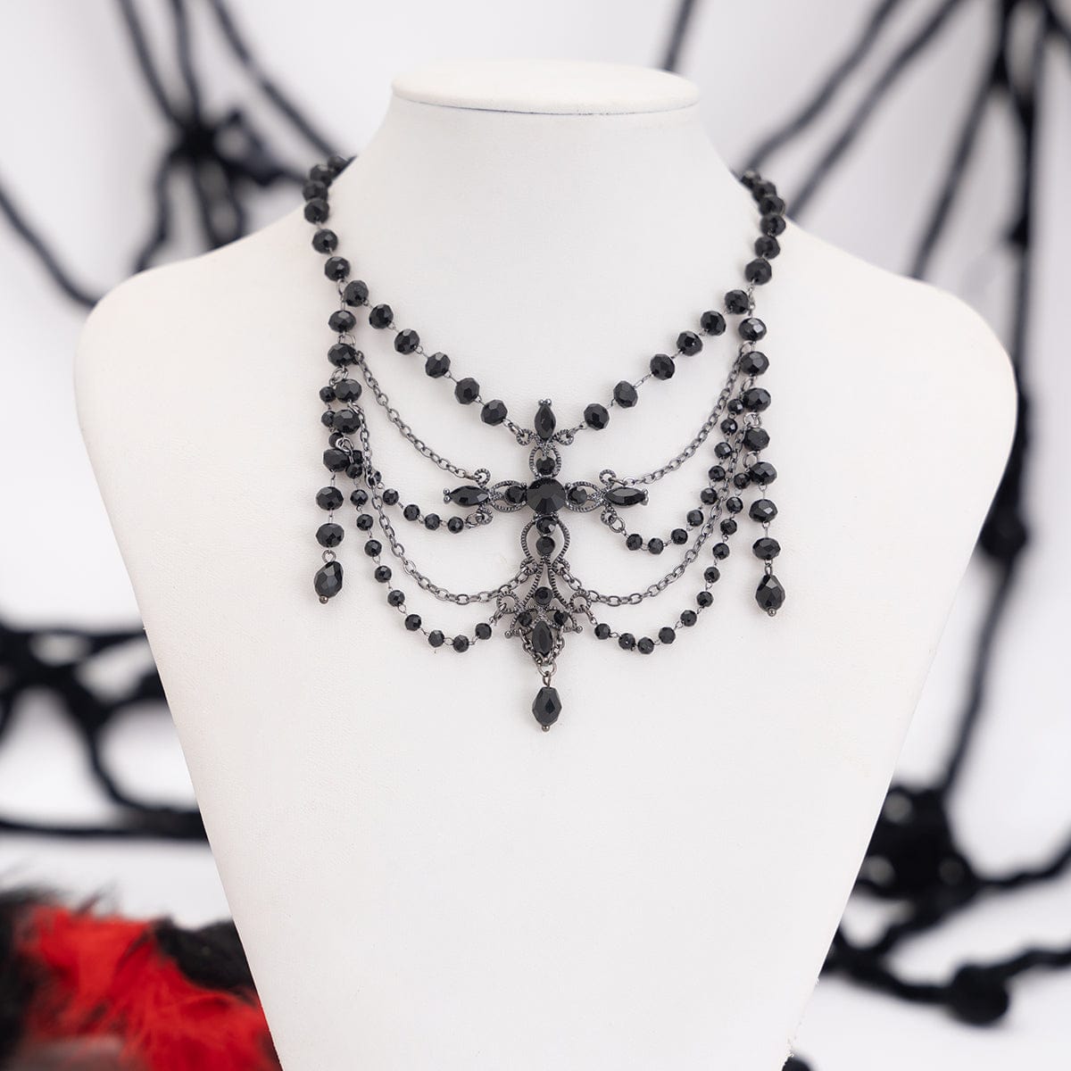 Gothic Layered Cross Pendant Crystal Chain Choker Necklace - ArtGalleryZen