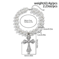 Thumbnail for Gothic Layered Crystal Inlay Cross Pendant Pearl Chain Choker Necklace - ArtGalleryZen