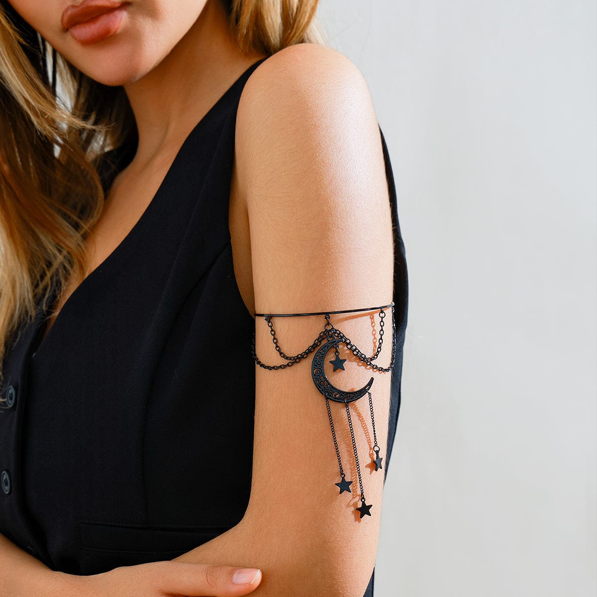 Gothic Layered Moon Star Tassel Arm Cuff - ArtGalleryZen