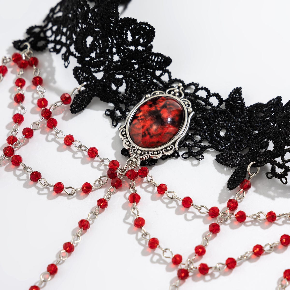 Gothic Layered Red Crystal Beaded Tassel Elastic Lace Thigh Leg Chain - ArtGalleryZen