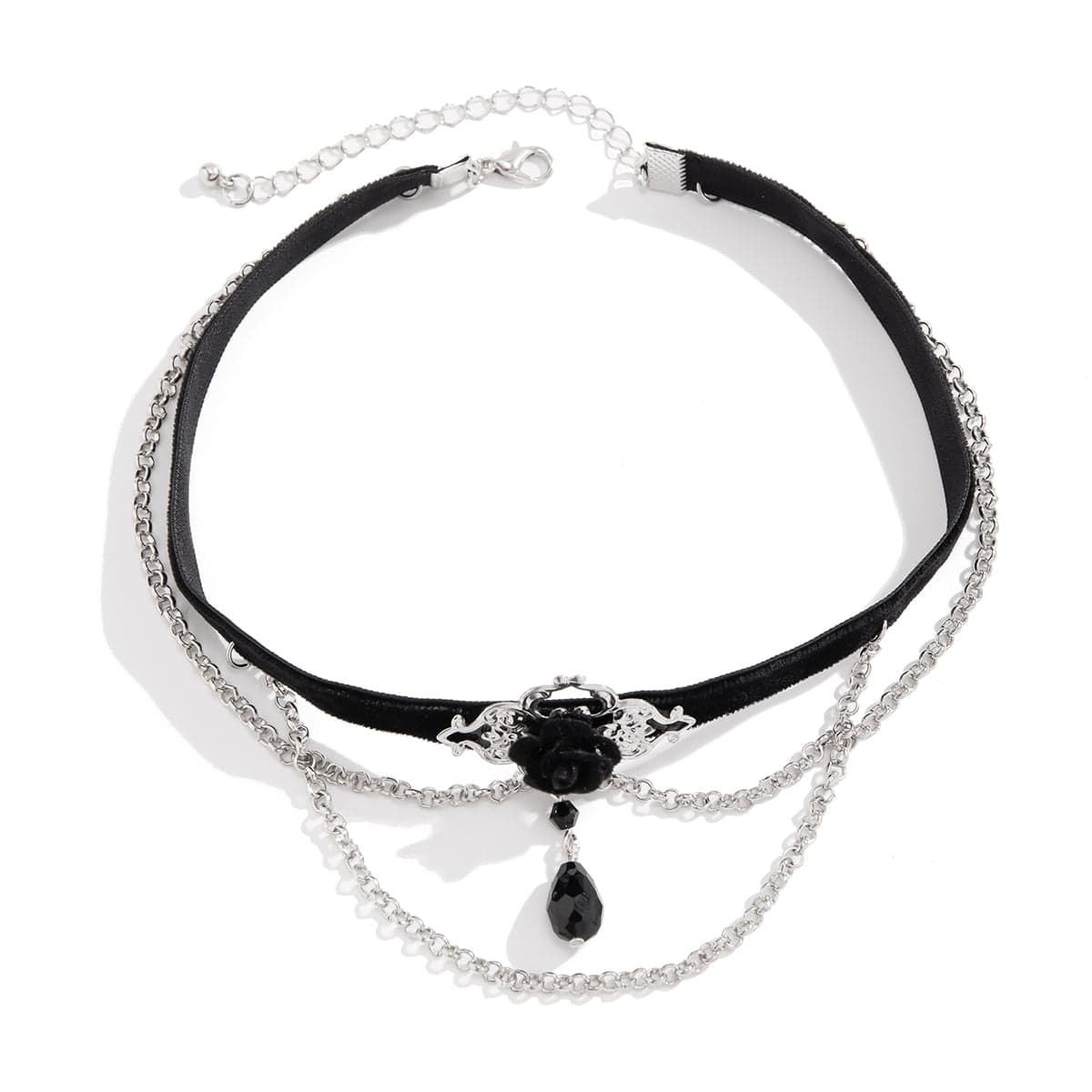Gothic Layered Rose Rhinestone Pendant Choker Necklace - ArtGalleryZen